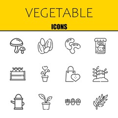 vegetable vector line icons set. mushrooms, seeds and beans Icons. Thin line design. Modern outline graphic elements, simple stroke symbols stock illustration