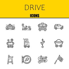 drive vector line icons set. taxi, bicycle and school bus Icons. Thin line design. Modern outline graphic elements, simple stroke symbols stock illustration