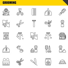 grooming vector line icons set. pet shop, comb and cat food Icons. Thin line design. Modern outline graphic elements, simple stroke symbols stock illustration