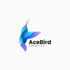 Vector Logo Illustration Ace Bird Gradient Colorful Style.