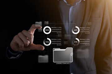 Business developer hand using board framework on virtual modern computer showing innovation Agile...