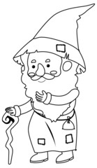 Obraz premium Wizard black and white doodle character