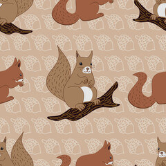 Squirrels vector seamless pattern design background illustration