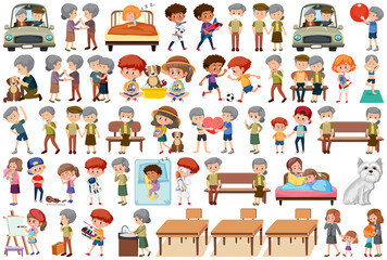 Set of different activities people in cartoon style