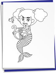 Hand drawn mermaid on paper