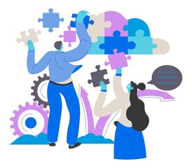 Cooperation and help, teamwork in business vector