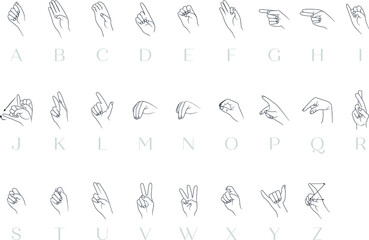Sign language hands alphabet vector illustration A-Z letters