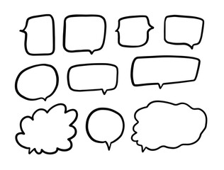 Hand drawn bubble speech set. Black color vector clipart.