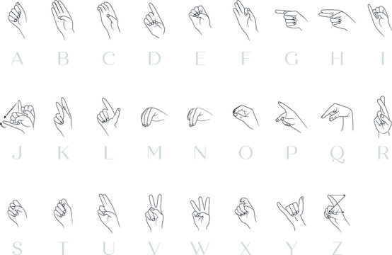 Sign language hands alphabet vector illustration A-Z letters