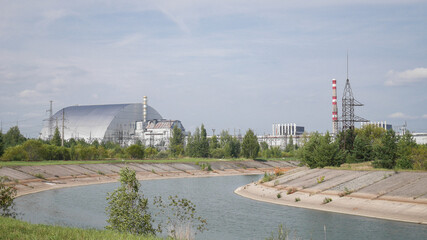 Chernobyl nuclear power plant,  view from distance, Ukraine