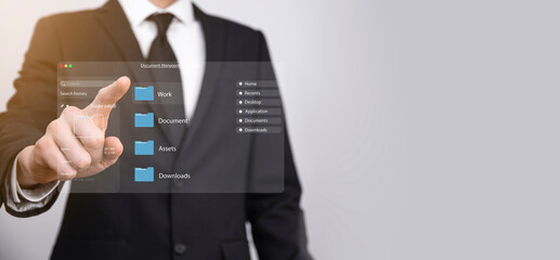 Document management concept. Virtual screen icons Document Management System DMS Online document...