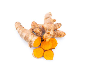 turmeric root isolated on white background(top view)