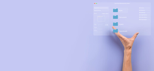 Document management concept. Virtual screen icons Document Management System DMS Online document...