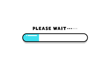 PLEASE WAITの文字と25％進捗しているプログレスバー - 準備中・進行中のイメージ素材