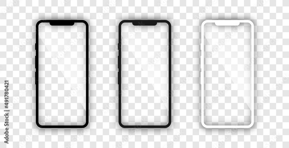 Poster realistic smartphone mockup on transparent background mobile phone frame vector with blank screen is