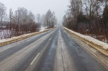 Winter asphalt road in the countryside in russia