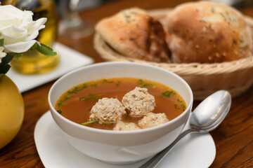 Meatball soup traditional romanian cuisine