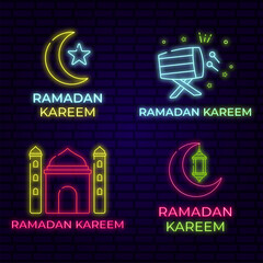 ramadan neon collection design, Simple gradient color icon isolated over dark background related to islam ramadan.