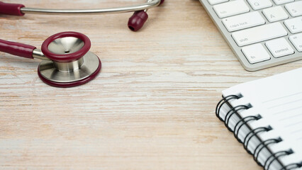 Health checks and health care health insurance health check concept. stethoscope with keyboard.                           