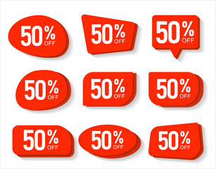Collection of red modern badges and labels