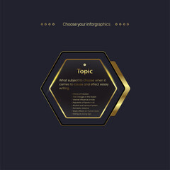 A Premium Vector golden buttons with black background, A Luxury Steps and Options for flow chart design. vector, illustration