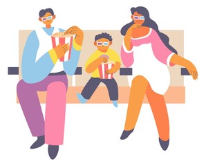 Family watching movies in cinema, weekend rest