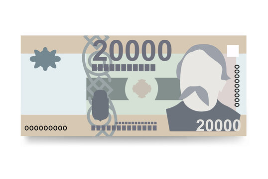 Hungarian Forint Vector Illustration. Hungary money set bundle banknotes. Paper money 20000 HUF. Flat style. Isolated on white background. Simple minimal design.