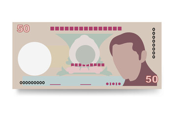 Bhutanese Ngultrum Vector Illustration. Bhutan money set bundle banknotes. Paper money 50 BTN. Flat style. Isolated on white background. Simple minimal design.