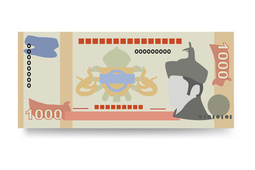 Bhutanese Ngultrum Vector Illustration. Bhutan money set bundle banknotes. Paper money 1000 BTN. Flat style. Isolated on white background. Simple minimal design.