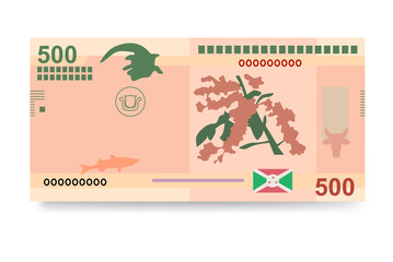 Burundi Franc Vector Illustration. Burundian money set bundle banknotes. Paper money 500 BIF . Flat style. Isolated on white background. Simple minimal design.