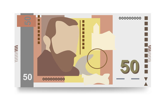 Bulgarian Lev Vector Illustration. Bulgaria money set bundle banknotes. Paper money 50 BGN. Flat style. Isolated on white background. Simple minimal design.