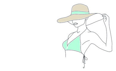 Vector Beautiful Woman on Summer Beach Seaside illustration