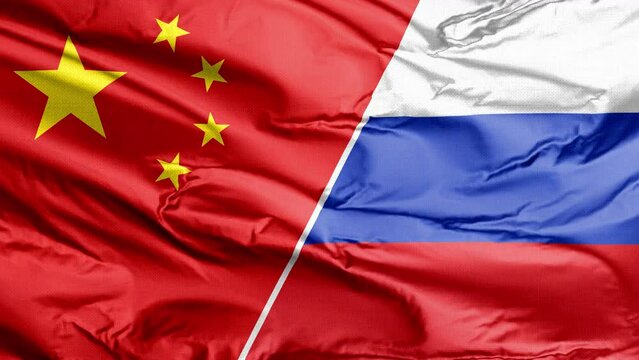 A waving flag of China and Russia Concept: partnership relationship