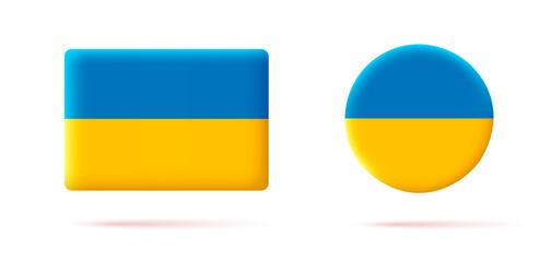 Set of icons or emblems with ukrainian flag in round and square shapes, digital button