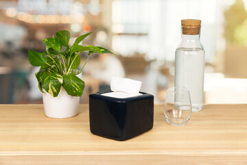 flower napkin dining table on wooden table