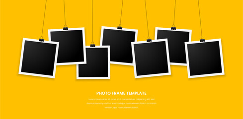 seven photo frames on yellow background design - obrazy, fototapety, plakaty