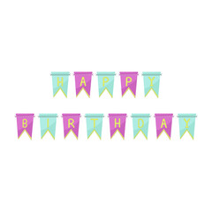 Happy birthday flag banner. Isolated on white background.