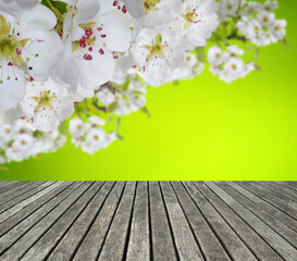 wooden table spring blossom