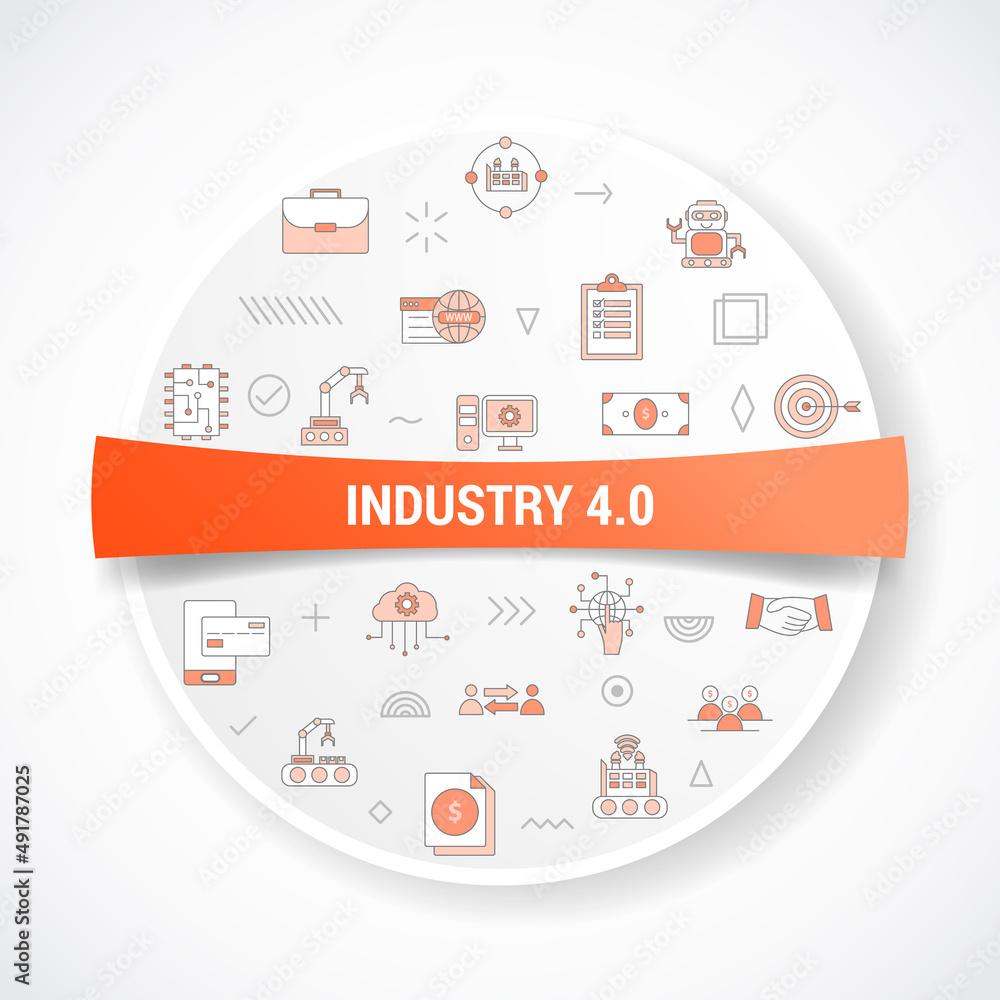 Poster industry 4.0 concept with icon concept with round or circle shape for badge