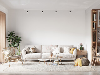 Interior Living Room Wall Mockup - 3d Rendering, 3d Illustration 