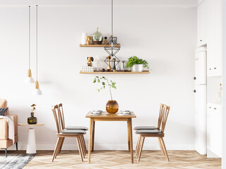 Interior Dining Room Wall Mockup - 3d Rendering, 3d Illustration 