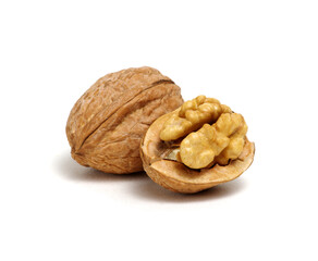 cracked walnut isolated on the white