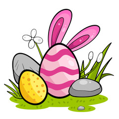 Easter eggs in the grass.  It's a vector image.