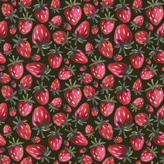 Fototapeta premium Watercolor seamless pattern with wild berries. Wild strawberries.