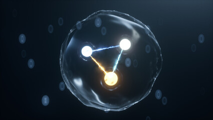 Theoretical physics quark and gluon subatomic simulation. 3D illustration - obrazy, fototapety, plakaty