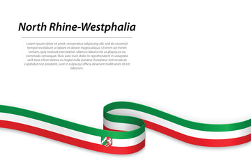 Waving ribbon or banner with flag of North Rhine-Westphalia