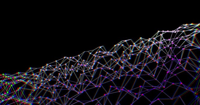 Abstract wave as smart grid background with blurred effect and RGB colors split. Plexus lines and dots in loop for Internet network connection wallpaper and big data transfer. Cyber space tech concept