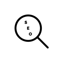 SEO search black outline icon. Magnifier, analysis, research, find, SEO monitoring sign. Flat isolated symbol for: illustration, logo, mobile, app, banner, web design, dev, ui, ux, gui. Vector EPS 10