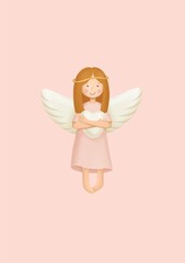 Cute drawn postcard with angel. Happy valentines day