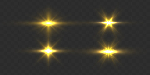 Golden sparks, sun rays, lens flare, yellow star